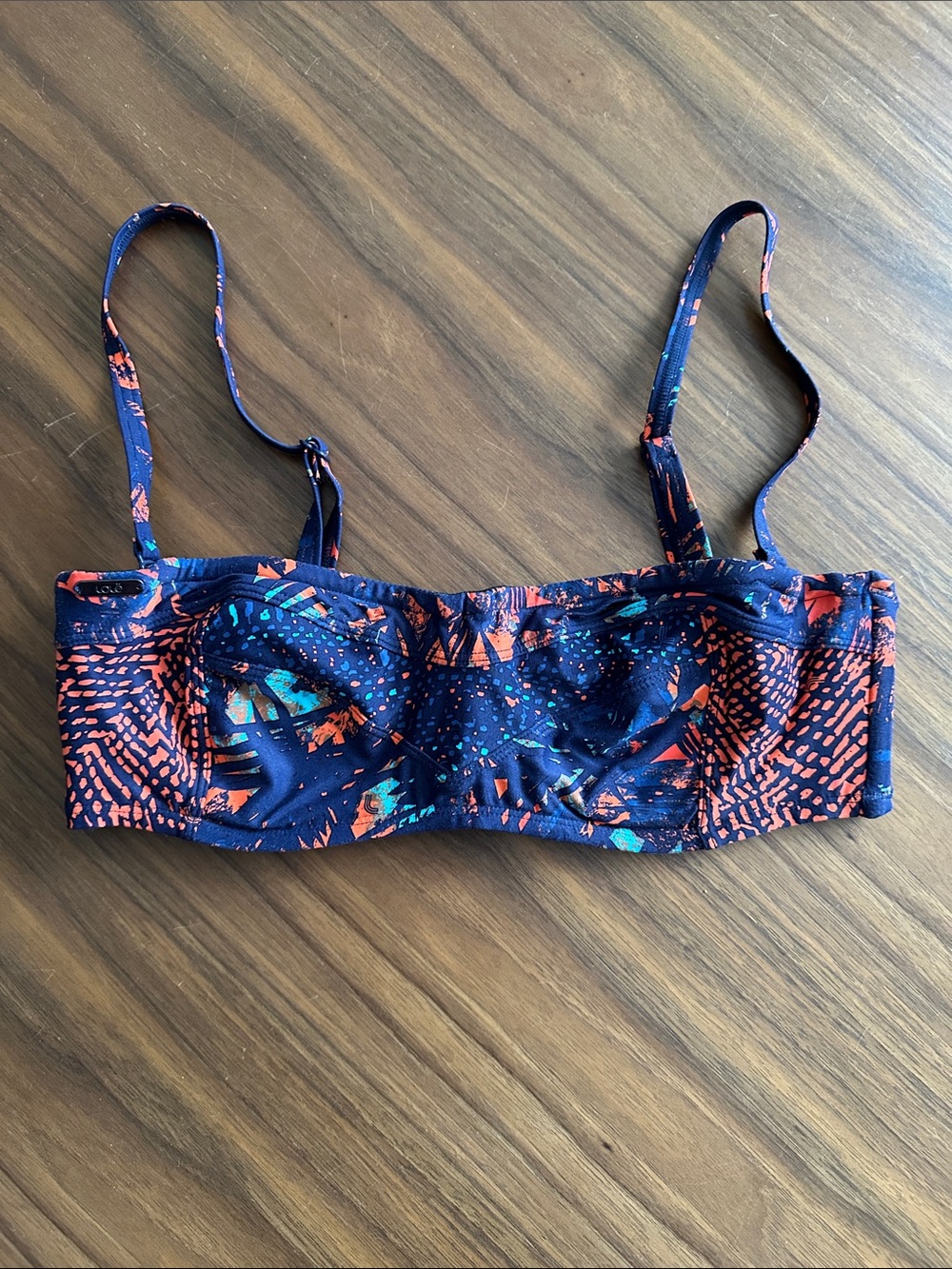 Lole Navy Bikini Set with Orange Print, Top Medium Bottom Large - Picture 2 of 13